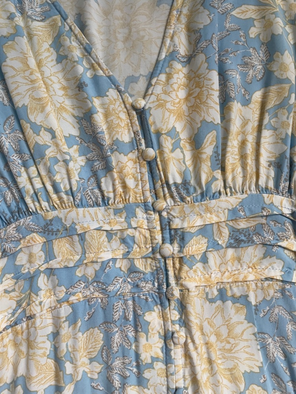 Zara Blue & Yellow Pastel Floral Button Front Midi Dress Cottagecore S - Picture 5 of 7